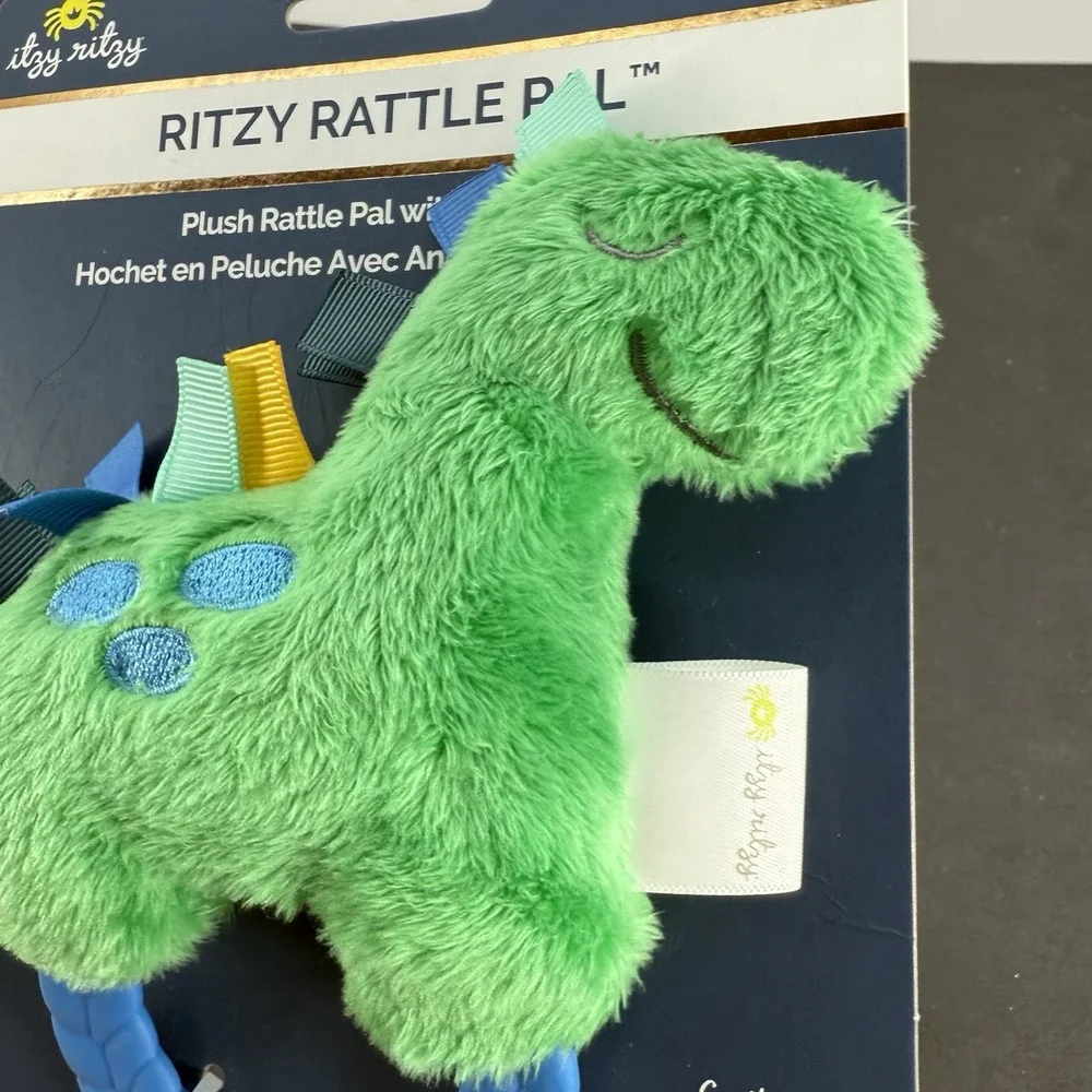 Itzy Ritzy Plush Rattle Pal with Teether Green Dino Dinosaur Baby Toy